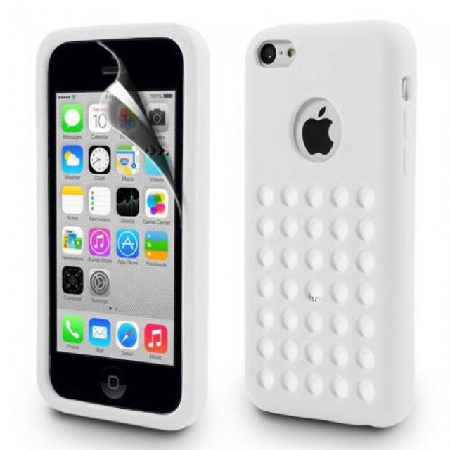 White Matte TPU Silicone Case Cover with Retro Dot Holes for iPhone 5C
