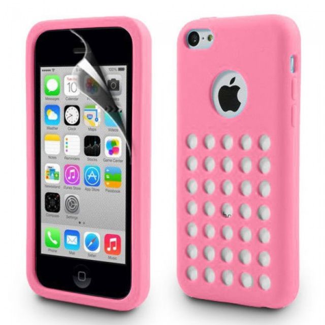 Pink Matte TPU Silicone Case Cover with Retro Dot Holes for iPhone 5C
