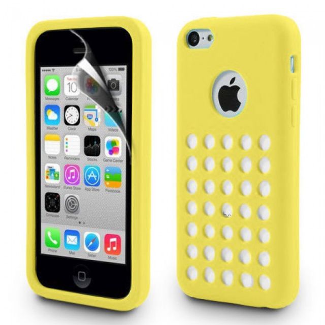 Yellow Matte TPU Silicone Case Cover with Retro Dot Holes for iPhone 5C
