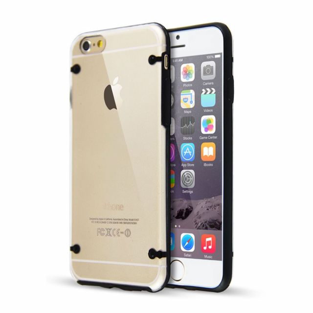 Clear Hard Back Silicone TPU Bumper Cover Case for iPhone 6 Black