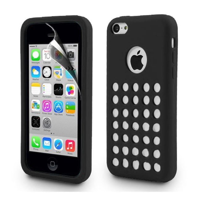 Black Matte TPU Silicone Case Cover with Retro Dot Holes for iPhone 5C
