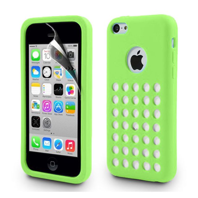 Green Matte TPU Silicone Case Cover with Retro Dot Holes for iPhone 5C