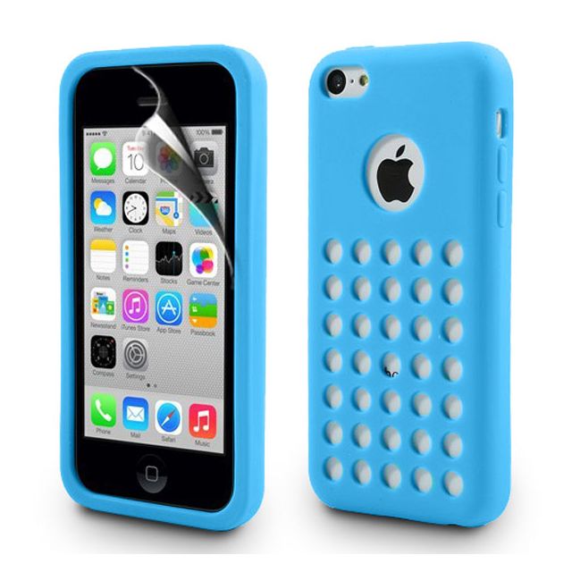 Blue Matte TPU Silicone Case Cover with Retro Dot Holes for iPhone 5C